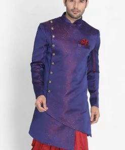 Vastramay Men's Blue Silk Blend Sherwani Only Top North