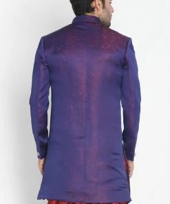 Vastramay Men's Blue Silk Blend Sherwani Only Top North