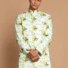 VASTRAMAY Men's Light Green Silk Blend Sherwani Only Top North