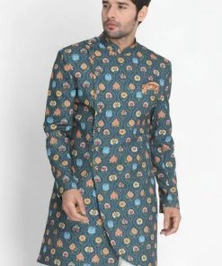 Sherwani/Indowestern VASTRAMAY Men's Dark Green Silk Blend Sherwani Only Top