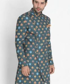 Sherwani/Indowestern VASTRAMAY Men's Dark Green Silk Blend Sherwani Only Top