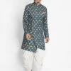 Vastramay Men's Dark Green Silk Blend Sherwani Set Sherwani/Indowestern Sets