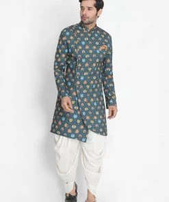 Vastramay Men's Dark Green Silk Blend Sherwani Set Sherwani/Indowestern Sets