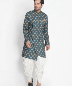 Vastramay Silk Blend Navy Blue Baap Beta Sherwani Set Sherwani/Indowestern