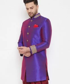Vastramay Men's Purple Silk Blend Sherwani Top