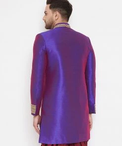 Vastramay Men's Purple Silk Blend Sherwani Top