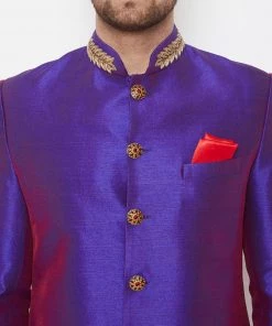 Vastramay Men's Purple Silk Blend Sherwani Top