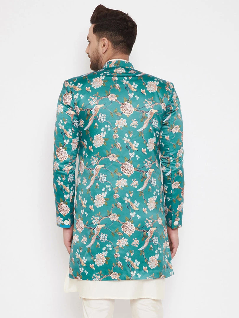 Vastramay Men's Multicolor Base Blue Silk Blend Sherwani Top 5 Vastramay Men's Multicolor Base Blue Silk Blend Sherwani Top