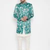 Vastramay Men's Multicolor Base Blue Silk Blend Sherwani Set