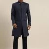 VASTRAMAY Men's Navy Blue & Black Solid Bandhgala Sherwani Sherwani/Indowestern Sets 1 VASTRAMAY Men's Navy Blue & Black Solid Bandhgala Sherwani Sherwani/Indowestern Sets