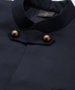 VASTRAMAY Men's Navy Blue & Black Solid Bandhgala Sherwani Sherwani/Indowestern Sets