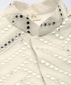 Vastramay Men's Cream Mirror Work Indo Western Sherwani Set Kurta Sets