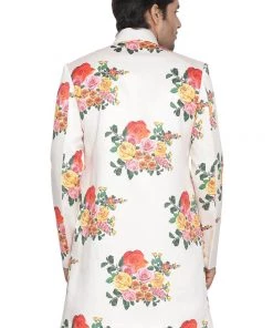 VASTRAMAY Men' Off White Floral Print Sherwani Top Sherwani/Indowestern Sets