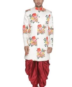 Vastramay Men's Multicolor Cotton Blend Sherwani Set