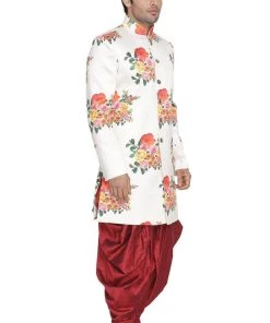 Vastramay Men's Multicolor Cotton Blend Sherwani Set