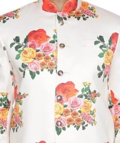 Vastramay Men's Multicolor Cotton Blend Sherwani Set