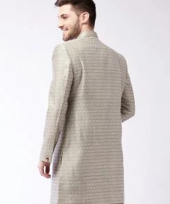 Vastramay Sherwani/Indowestern Men's Beige Silk Blend Sherwani Only Top