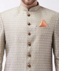 Vastramay Sherwani/Indowestern Men's Beige Silk Blend Sherwani Only Top
