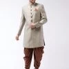 Sherwani/Indowestern Sets VASTRAMAY Men's Beige, Grey And Coffee Brown Silk Blend Sherwani Set
