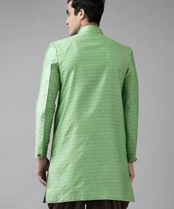 Sherwani/Indowestern Sets VASTRAMAY Men's Green Silk Blend Sherwani Top