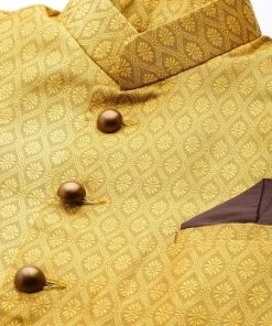 VASTRAMAY Men's Mustard Yellow Sik Blend Sherwani Top