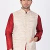 VASTRAMAY Men's Beige Cotton Blend Ethnic Jacket 1 VASTRAMAY Men's Beige Cotton Blend Ethnic Jacket