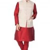 Vastramay Men's Maroon Cotton Silk Blend Kurta, Ethnic Jacket And Pyjama Set