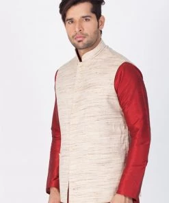 VASTRAMAY Men's Beige Cotton Blend Ethnic Jacket