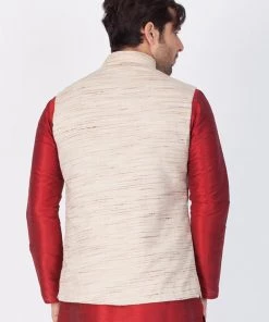 VASTRAMAY Men's Beige Cotton Blend Ethnic Jacket