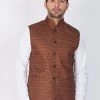 VASTRAMAY Men's Brown Cotton Blend Ethnic Jacket Buy 1 Get 1