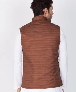 VASTRAMAY Men's Brown Cotton Blend Ethnic Jacket Buy 1 Get 1