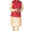 VASTRAMAY Men's Gold Cotton Silk Blend Kurta, Ethnic Jacket And Pyjama Set Kurta Sets 1 VASTRAMAY Men's Gold Cotton Silk Blend Kurta, Ethnic Jacket And Pyjama Set Kurta Sets