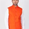 VASTRAMAY Men's Orange Cotton Blend Nehru Jacket 1 VASTRAMAY Men's Orange Cotton Blend Nehru Jacket