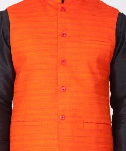 Vastramay Men's Black Cotton Silk Blend Kurta, Ethnic Jacket And Pyjama Set 11 Vastramay Men's Black Cotton Silk Blend Kurta, Ethnic Jacket And Pyjama Set