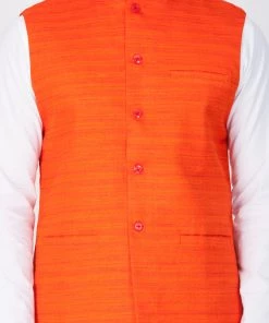 VASTRAMAY Men's Orange Cotton Blend Nehru Jacket 10 VASTRAMAY Men's Orange Cotton Blend Nehru Jacket