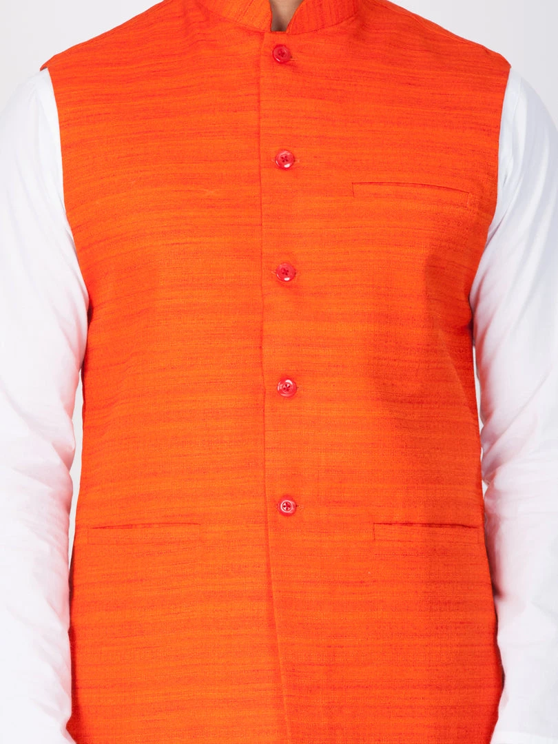 VASTRAMAY Men's Orange Cotton Blend Nehru Jacket 5 VASTRAMAY Men's Orange Cotton Blend Nehru Jacket