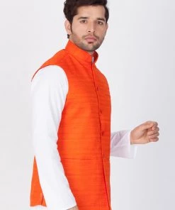 VASTRAMAY Men's Orange Cotton Blend Nehru Jacket