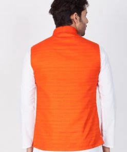 VASTRAMAY Men's Orange Cotton Blend Nehru Jacket 11 VASTRAMAY Men's Orange Cotton Blend Nehru Jacket