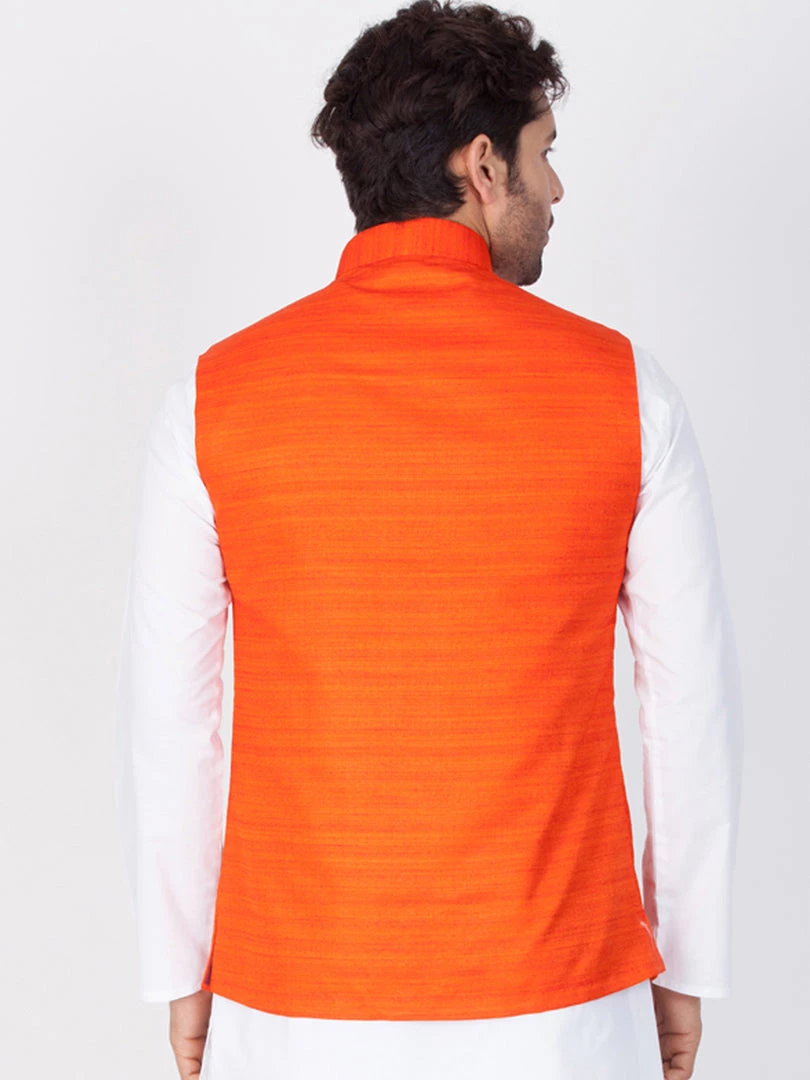 VASTRAMAY Men's Orange Cotton Blend Nehru Jacket 6 VASTRAMAY Men's Orange Cotton Blend Nehru Jacket