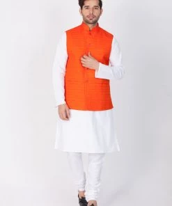 VASTRAMAY Men's Orange Cotton Blend Nehru Jacket 12 VASTRAMAY Men's Orange Cotton Blend Nehru Jacket
