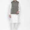 Vastramay Jacket Kurta Sets Men's White Cotton Silk Blend Kurta, Ethnic Jacket And Pyjama Set