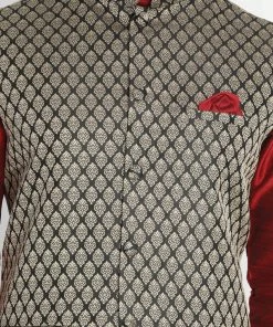 Vastramay Jacket Kurta Sets Men's Maroon Cotton Silk Blend Kurta, Ethnic Jacket And Pyjama Set