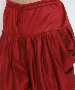 Vastramay Men's Gold Cotton Silk Blend Ethnic Jacket, Kurta And Dhoti Pant Set