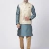 Vastramay Men's Light Blue Cotton Silk Blend Kurta, Ethnic Jacket And Pyjama Set 2 Vastramay Men's Light Blue Cotton Silk Blend Kurta, Ethnic Jacket And Pyjama Set