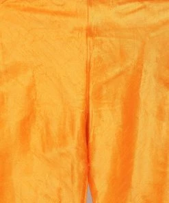 Vastramay Men's Orange Cotton Silk Blend Kurta, Ethnic Jacket And Pyjama Set
