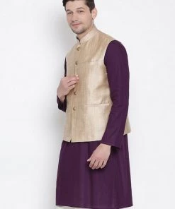 Nehru Jacket VASTRAMAY Men's Beige Cotton Blend Ethnic Jacket
