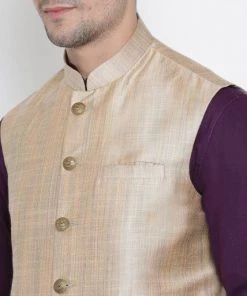 Nehru Jacket VASTRAMAY Men's Beige Cotton Blend Ethnic Jacket