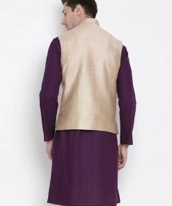 Nehru Jacket VASTRAMAY Men's Beige Cotton Blend Ethnic Jacket