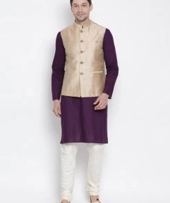 Nehru Jacket VASTRAMAY Men's Beige Cotton Blend Ethnic Jacket