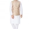 Vastramay Men's White Cotton Blend Kurta, Ethnic Jacket And Pyjama Set 1 Vastramay Men's White Cotton Blend Kurta, Ethnic Jacket And Pyjama Set